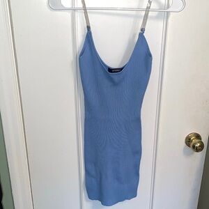 Missguided Light Blue Ribbed Slip Tank Clear Strap Dress